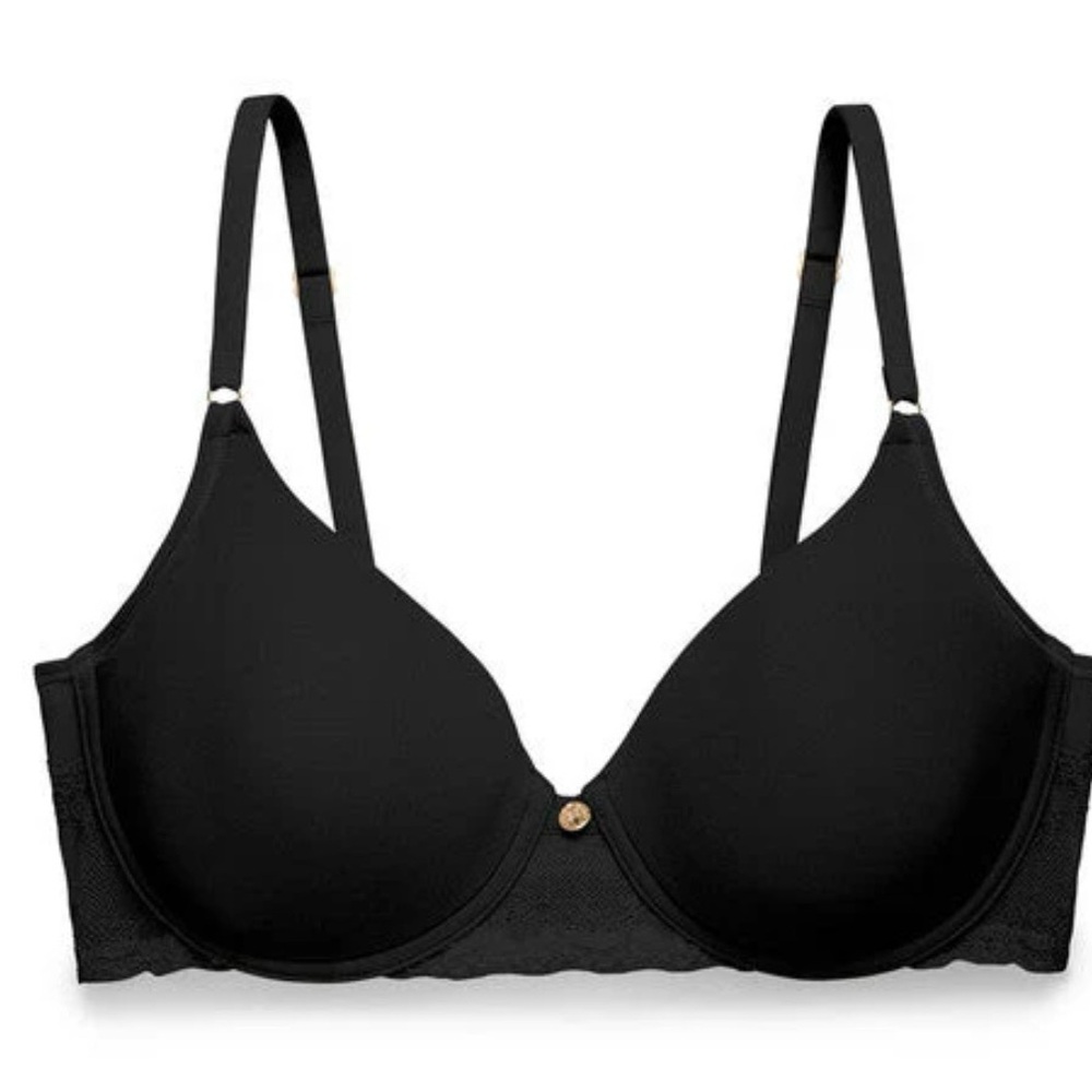 Natori 32DD Black Lace T-Shirt Bra Underwire Contour Plunge Romance